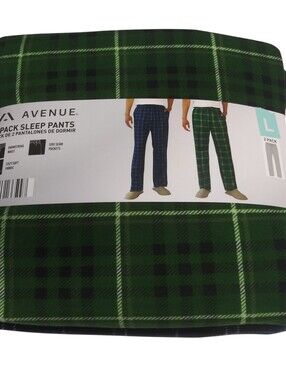 Avenue Men's Sleep Pants Soft Drawstring Pockets Pack of 2 Size L